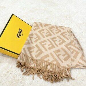 Fendi Cream Camel FF Tassel Scarf